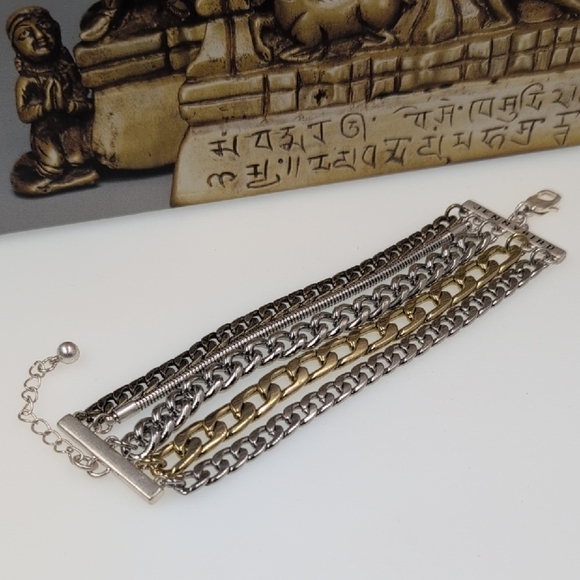 Jenny Bird Silver and Gold Multi-Chain Bracelet - Picture 1 of 4